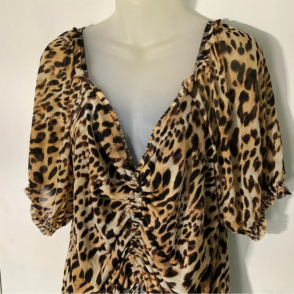 INC International Concepts Leopard Print Ruched Blouse sz XL - Picture 3 of 10